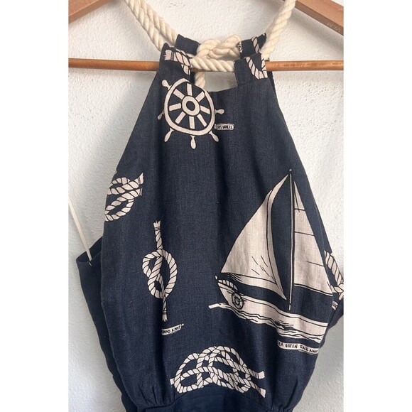 Alemais Sea Queen Scalloped Linen Playsuit Navy Nautical Halter AU 4 US 0 - Picture 6 of 14